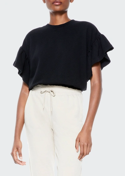 Shop Alice And Olivia Joline Cropped Short-sleeve Ruffle Shirt In Black