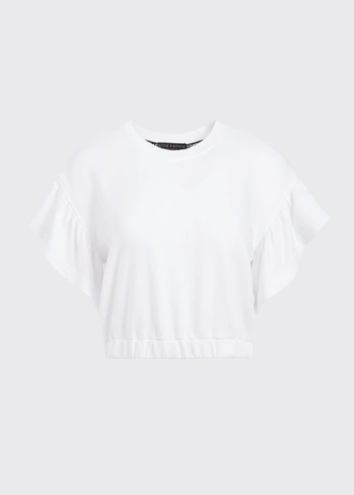 Shop Alice And Olivia Joline Cropped Short-sleeve Ruffle Shirt In Off White