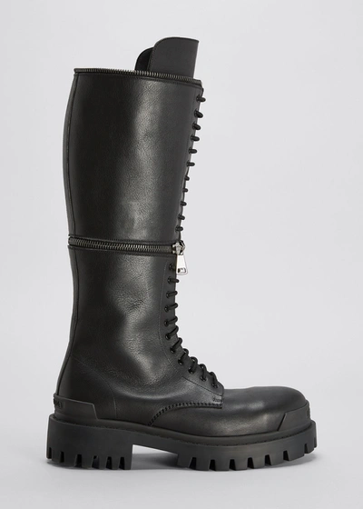 Shop Balenciaga Master Leather Tall Zip Combat Boots In Argentnero