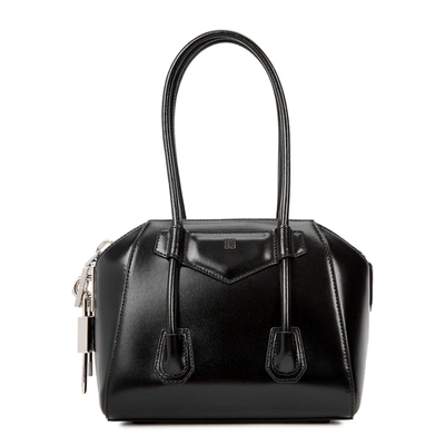 Shop Givenchy Antigona Lock Mini Black Leather Top Handle Bag