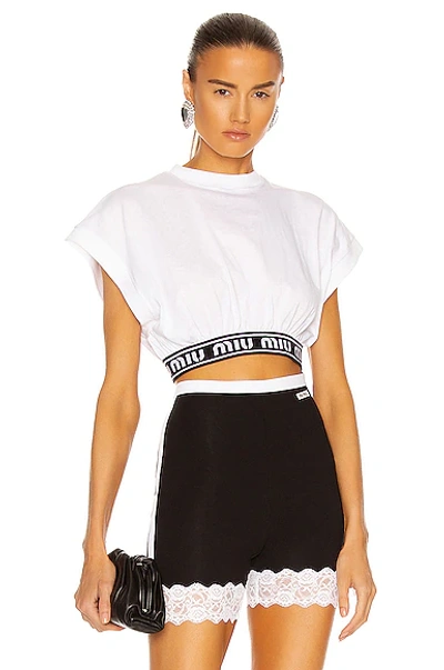 White Cropped T-shirt With Logo Band