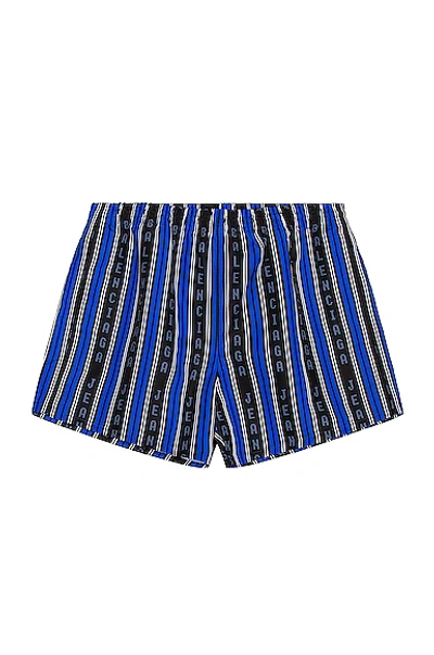 Shop Balenciaga Stripe Swim Shorts In Royal & Black