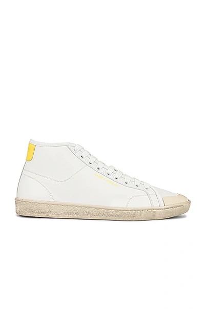 Shop Saint Laurent Sl 39 Mid Top Sneakers In Blanc Optique & Canary Yellow