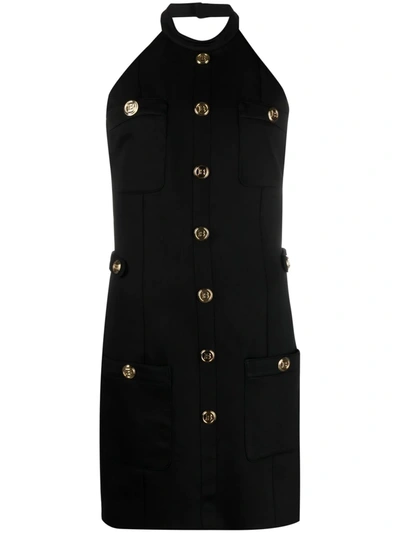 Shop Balmain Button-embellished Halterneck Jersey Dress In Schwarz