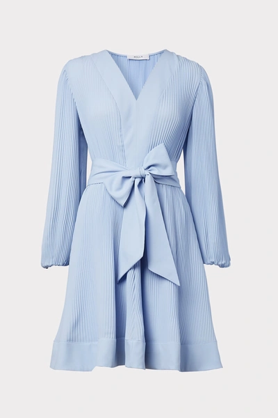 Shop Milly Liv Pleated Dress In Ice Blue