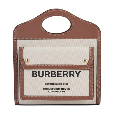 Burberry Ladies Small Pocket Tote Bag in Soft Fawn/Ecru 8041803