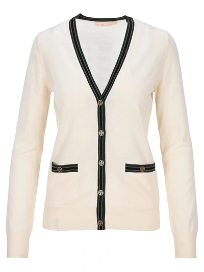 Shop Tory Burch Madeline Color Block Cardigan In White