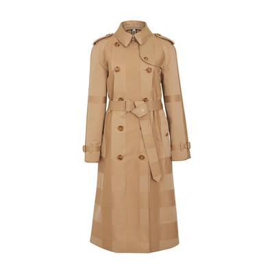Shop Burberry Checked Trench Coat In Honey Ip Pat