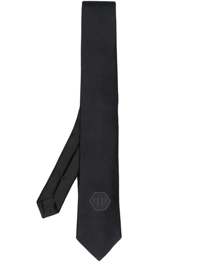 Shop Philipp Plein Hexagon Logo-patch Silk Tie In Black