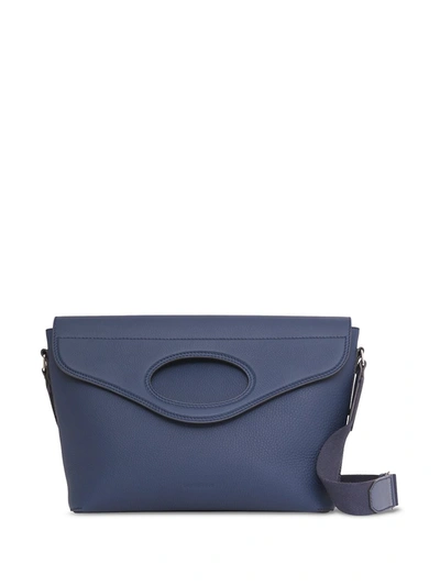 Shop Burberry Grainy Leather Pocket Messenger Bag In Blue