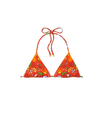 Shop Tory Burch Printed String Bikini Top In Red Folk Art Print