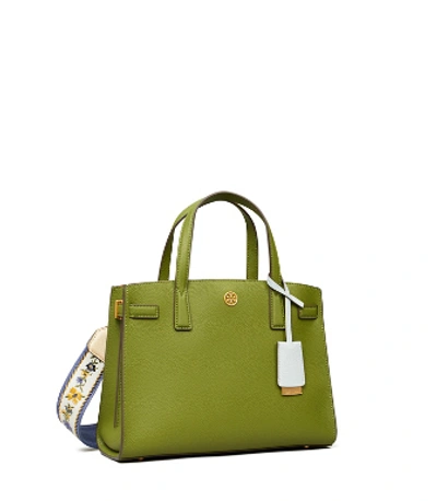 Shop Tory Burch Walker Webbing Strap Small Satchel In Spinach