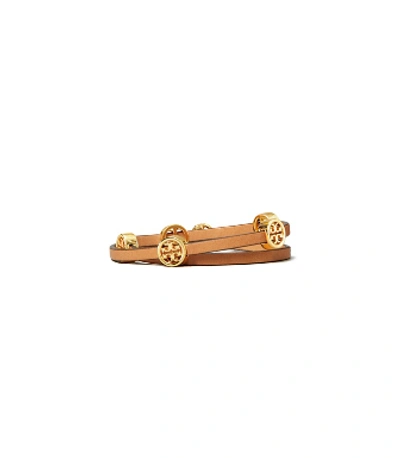 Shop Tory Burch Miller Double-wrap Bracelet In Tory Gold / Vachetta