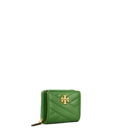 Shop Tory Burch Kira Chevron Bi-fold Wallet In Arugula / #59 Rolled Brass