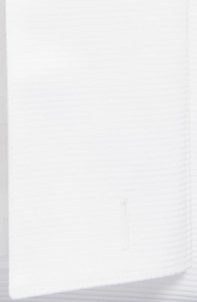 David Donahue Trim Fit Horizontal Rib French Cuff Formal Shirt In Solid White