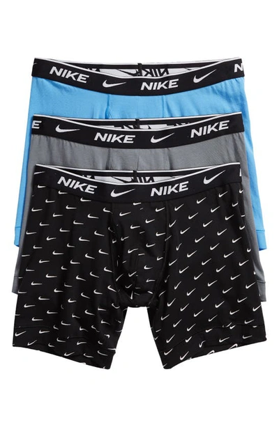 Shop Nike Dri-fit Everyday Assorted 3-pack Performance Boxer Briefs In Swoosh/ Grey/ Blue