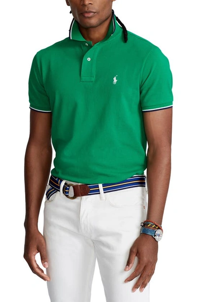 Shop Polo Ralph Lauren Solid Cotton Polo Shirt In Billiard