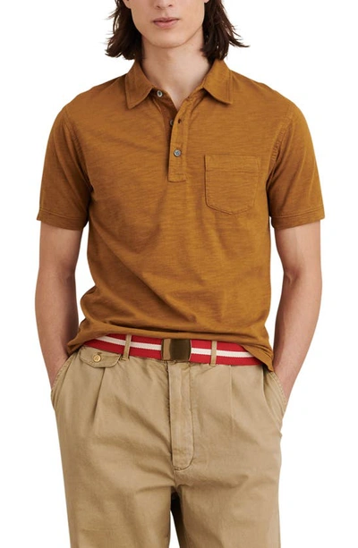Shop Alex Mill Standard Short Sleeve Slub Pocket Polo In Golden Khaki