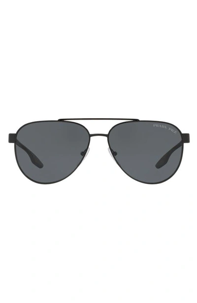 Shop Prada 61mm Polarized Aviator Sunglasses In Black