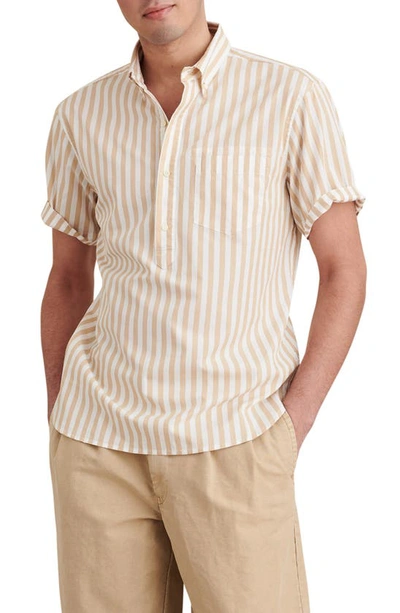 Shop Alex Mill Stripe Short Sleeve Popover Button-down Shirt In Khaki/white