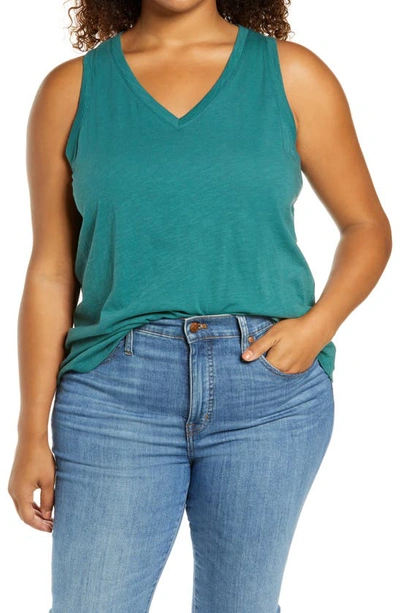 Shop Madewell Whisper Cotton V-neck Tank In Shaded Evergreen