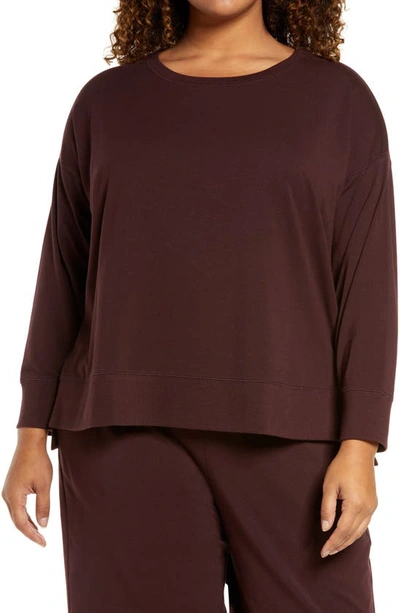 Shop Eileen Fisher Organic Cotton High/low Long Sleeve Top In Casis