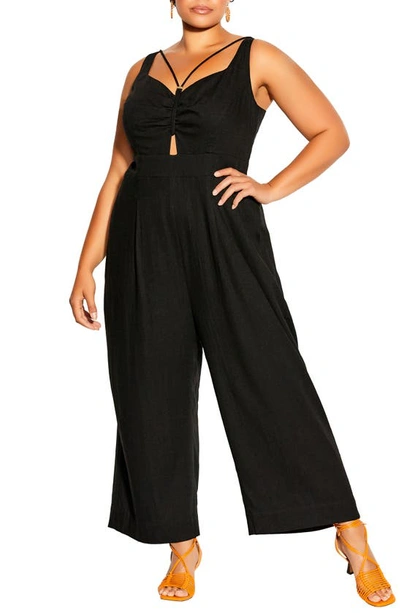 Shop City Chic Paradise Cotton & Linen Jumpsuit In Black