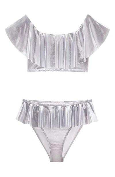 Shop Stella Cove Off The Shoulder Ruffle Two-piece Swimsuit In Silver