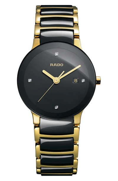 Shop Rado Centrix Diamond Bracelet Watch, 28mm In Gold/ Black