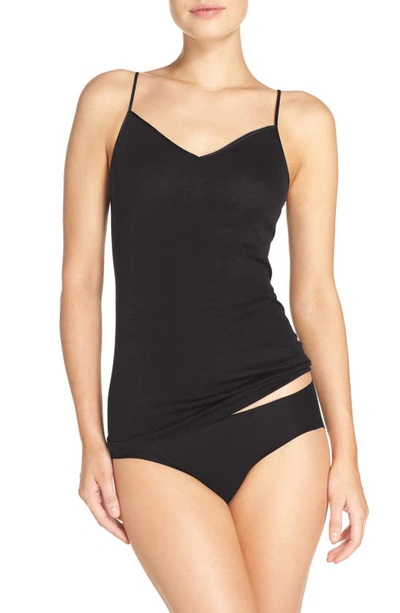 Shop Hanro Seamless V-neck Cotton Camisole In Black