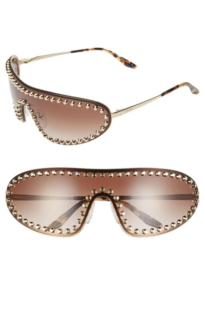 Shop Prada 170mm Studded Gradient Wraparound Shield Sunglasses In Pale Gold/ Brown Gradient