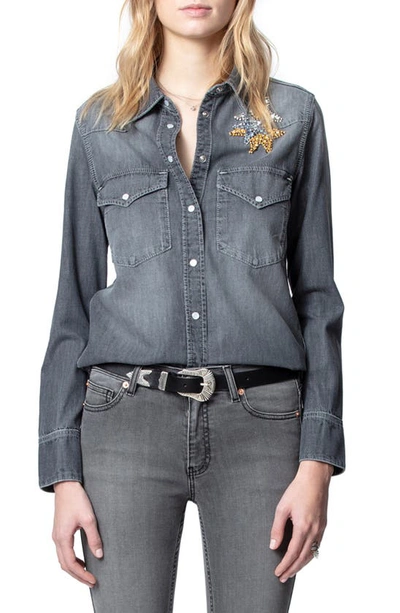 Shop Zadig & Voltaire Thelma Chambray Shirt In Gris