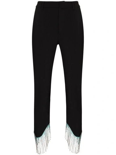 Shop Area Crystal Fringed Cropped Trousers In Black