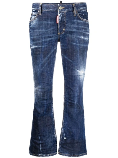 Shop Dsquared2 Distressed-effect Cropped Flared Trousers In Blue