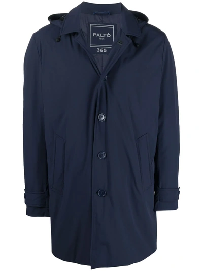 Shop Paltò Hooded Button-down Coat In Blue