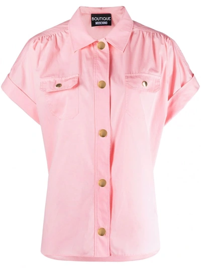 Shop Boutique Moschino Boxy Cotton Shirt In Pink