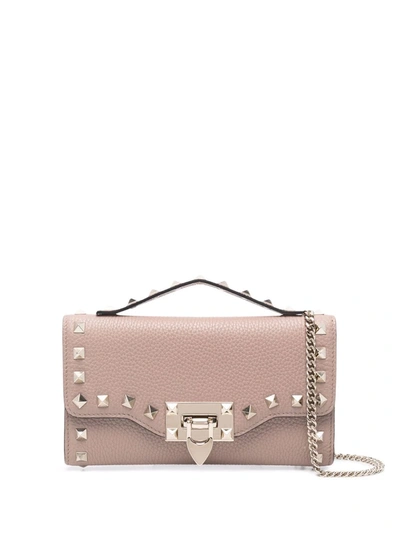 Shop Valentino Rockstud Leather Wallet-on-chain In Pink