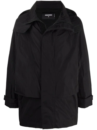 Shop Dsquared2 Logo-print Hooded Mid-length Coat In Black
