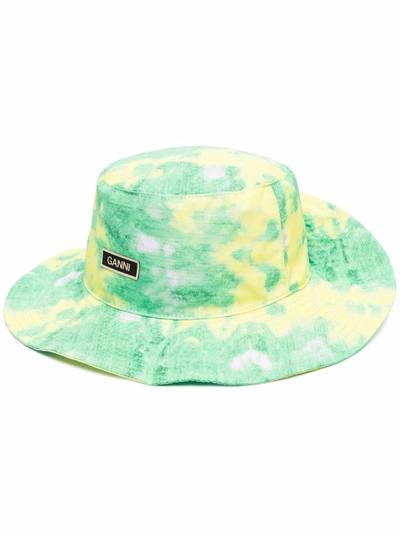 Shop Ganni Tie-dye Sun Hat In Green