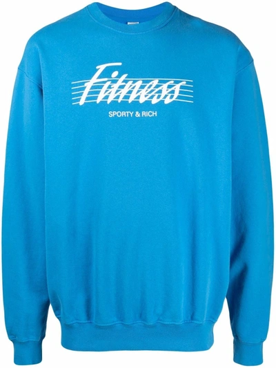 Shop Sporty And Rich 80s Fitness Crew Cotton Sweatshirt In Blue