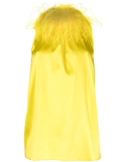 Shop Styland Feather-collar Sleeveless Blouse In Yellow