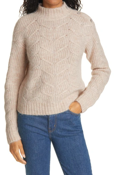 Shop Ted Baker Rhinestone Button Wool & Alpaca Blend Cable Sweater In Camel