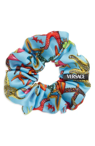 Shop Versace Tresor De La Mer Print Scrunchie In Blue Multi