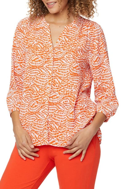 Shop Nydj High-low Crepe Blouse In Poppy Wave