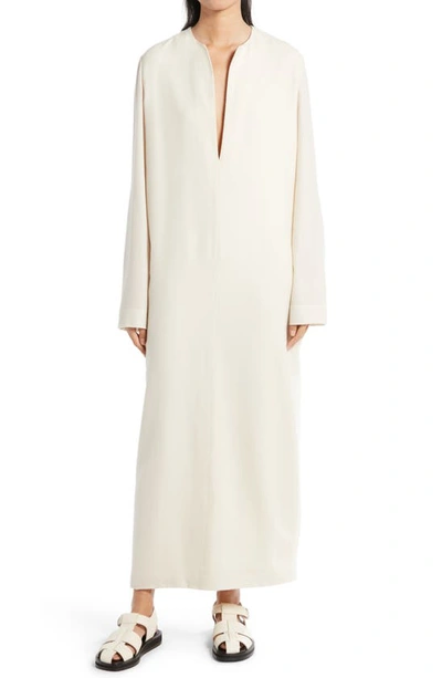 Shop The Row Simona Long Sleeve Flared Wool Dress In Light Cream