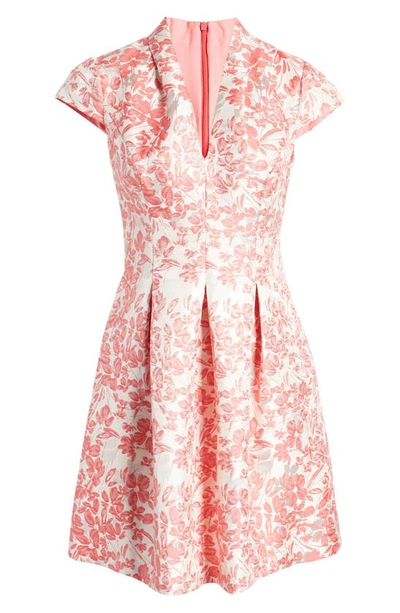 Shop Vince Camuto Floral Metallic Jacquard Fit & Flare Dress In Coral