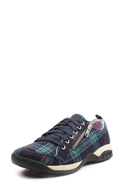 Shop Therafit Sienna Sneaker In Navy Plaid Fabric