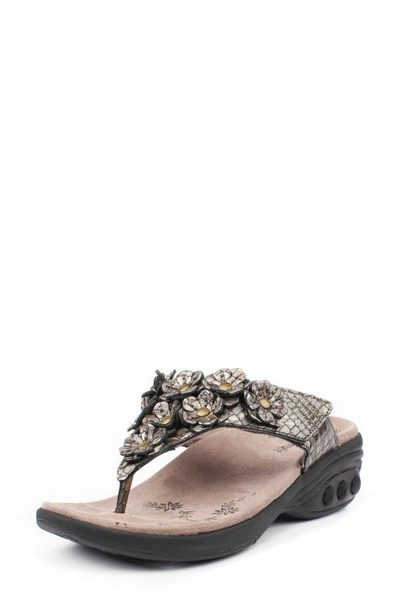 Shop Therafit Flora Wedge Flip Flop In Pewter Leather