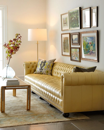 Old Hickory Tannery Zerenity Chesterfield Sofa 93" In Yellow