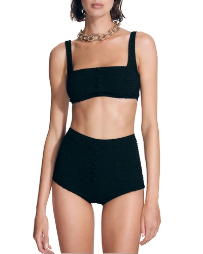 Shop Moeva Michaela High-waist Seersucker Bikini Bottoms In Seersucker Black